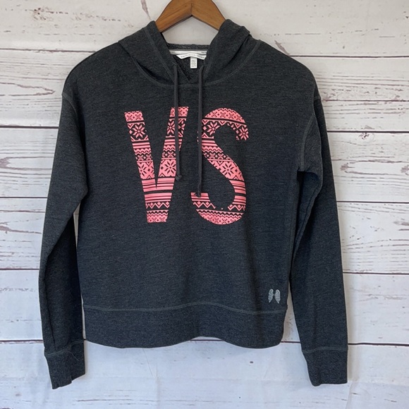 VICTORIA’S SECRET Black Pink Snowflake Cropped Hoodie Sweatshirt Size XS - Picture 3 of 10